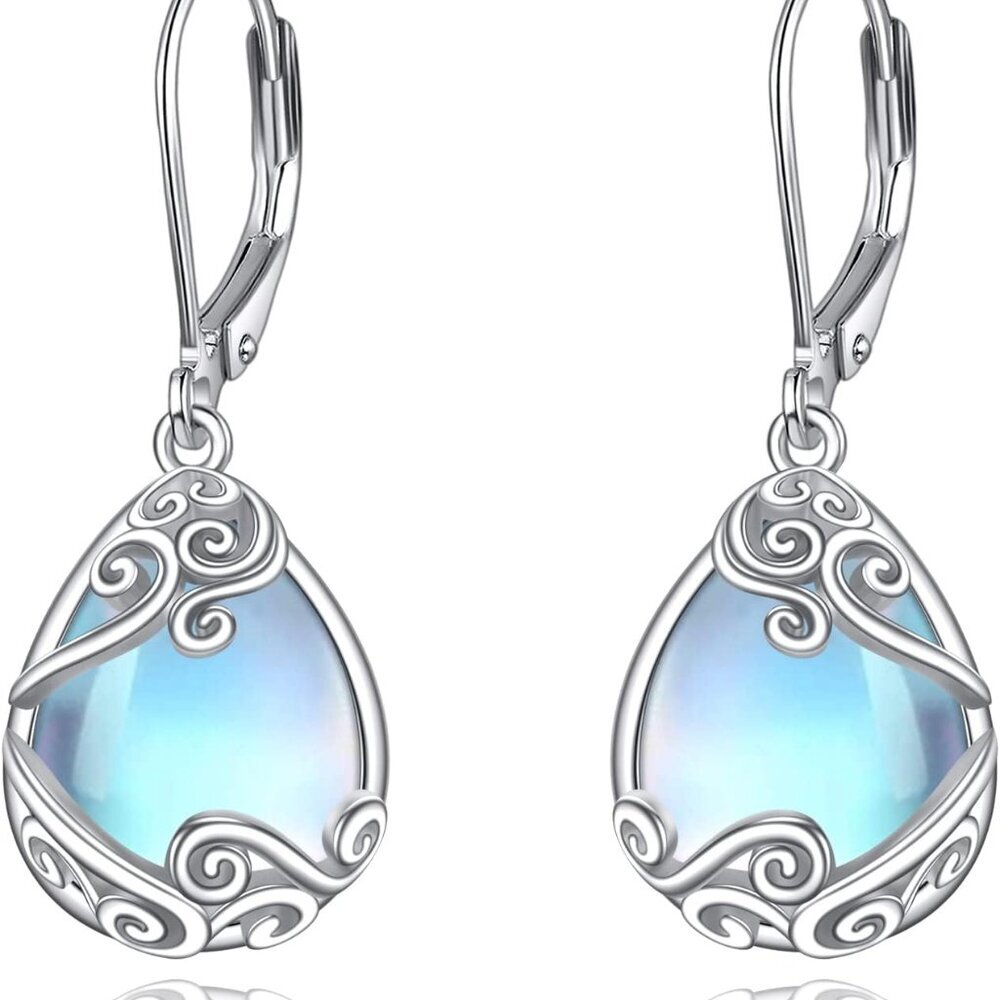 Sterling Silver Moonstone Drop Earrings Teardrop Dangle Jewelry Gifts Women